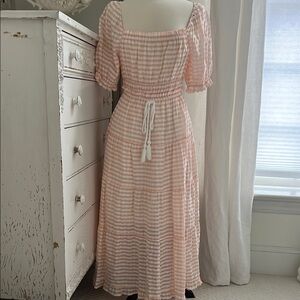 Moon River Peach Striped Midi Dress